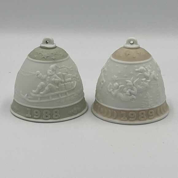 Lladro Christmas Bell Porcelain Ornaments Collectible Lot of 2 1988 1989 Vintage - Picture 1 of 8